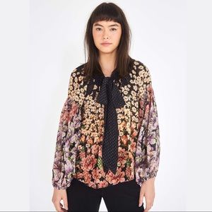 Farm Rio Rainbow Garden Draped Bow Neck Tie Blouse